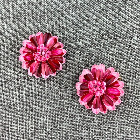 VINTAGE Flower Power Earrings Pink Magenta 60s Floral Summer - Picture 1 of 4